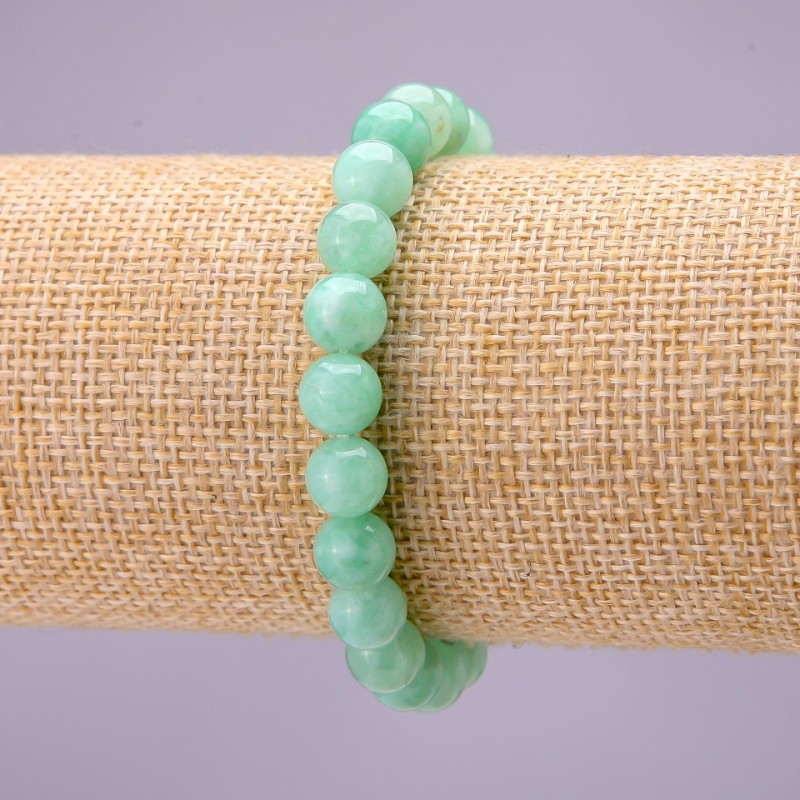 Natural Burmese Jadeite Stone Bracelet, Smooth Round 8(+/-)mm on Elastic, Length 18cm
