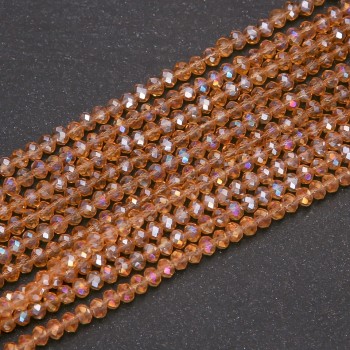 Czech Crystal Beads Clear Amber with Petrol Finish "Rondelle", diameter 3.5x3(+/-)mm strand, length 38cm