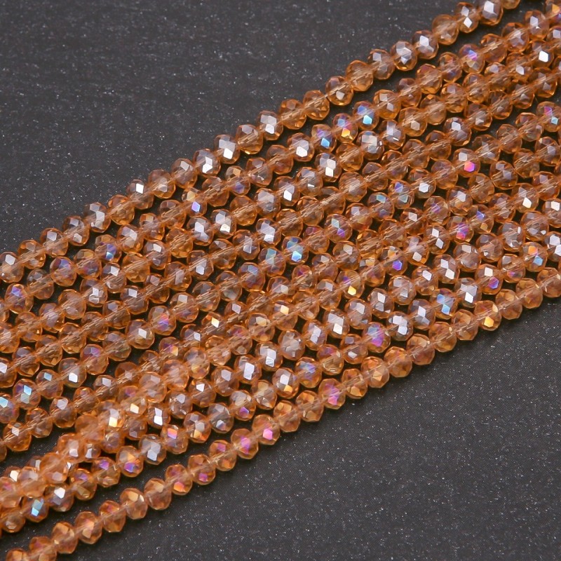 Czech Crystal Beads Clear Amber with Petrol Finish "Rondelle", diameter 3.5x3(+/-)mm strand, length 38cm