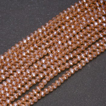Czech Crystal Beads Clear Champagne with Petrol Finish "Rondelle", diameter 3.5x3(+/-)mm strand, length 38cm