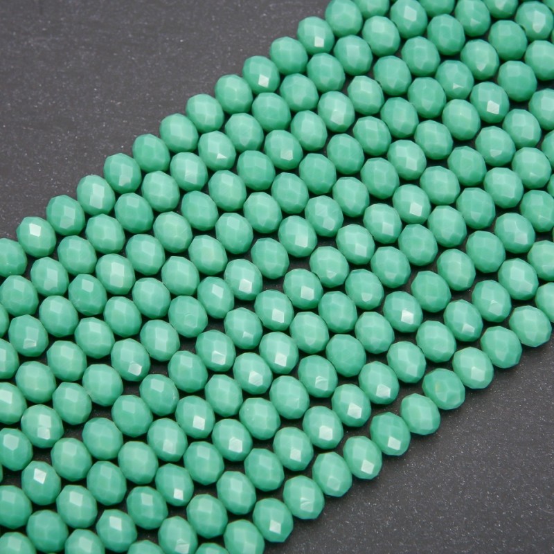 Czech Crystal Beads Matte Green Polka Dot "Rondelle", diameter 8x6mm strand, length 38cm