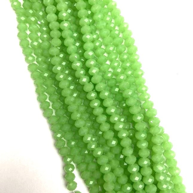Czech Crystal Beads Semi-Matte Light Green "Rondelle", diameter 8x6mm strand, length 42cm+