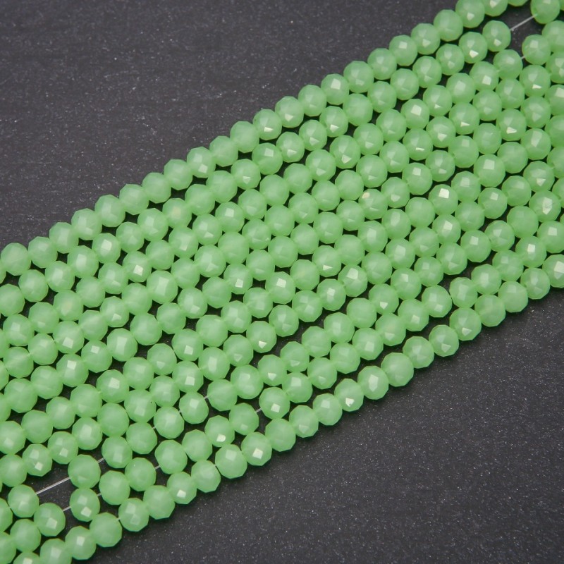 Czech Crystal Beads Semi-Matte Light Green "Rondelle", diameter 6x4.5(+/-)mm, thread length 38cm