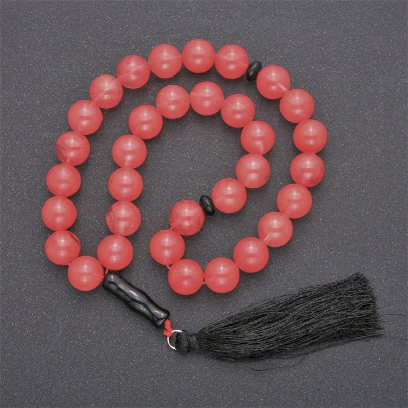 Chalcedony Prayer Beads with Agate Accents, 33 beads, diameter 12mm+