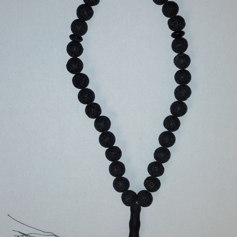 Lava Prayer Beads with Shungite Accents, 33 Beads, Diameter 12mm+