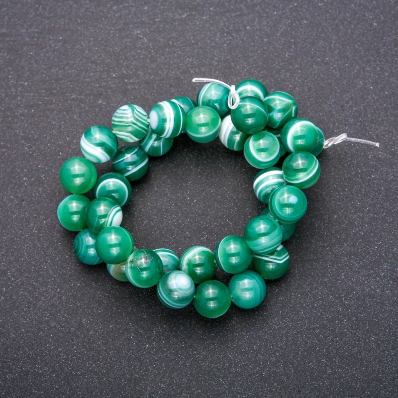 Green Eye Agate Beads on Thread, Natural Stone, Smooth Round, Diameter 10mm (+/-), Length 38cm+