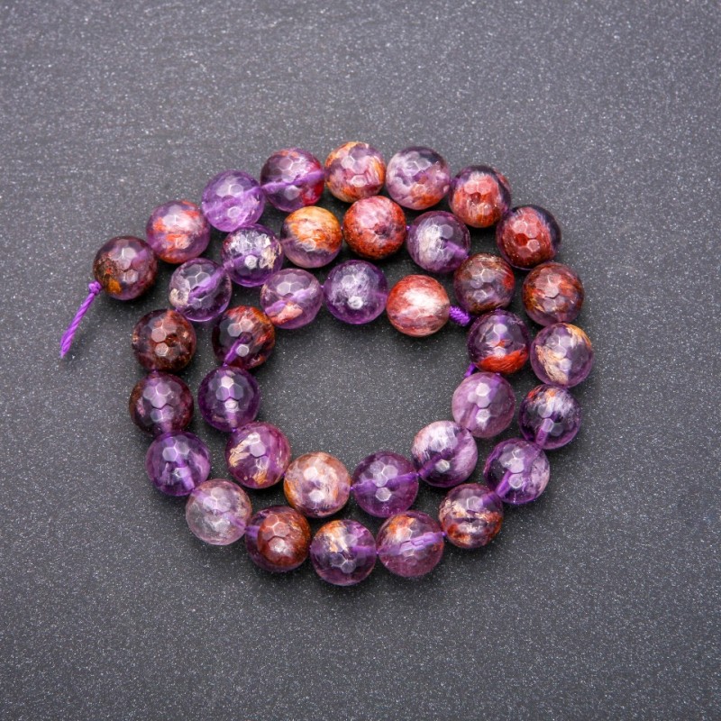 Natural Ametrine Stone Beads, Faceted Round, Diameter 10 (+/-) mm, Length 38cm