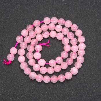 Rose Quartz Beads on Thread, Smooth Round, diameter 6.5(+/-)mm, length 39cm +