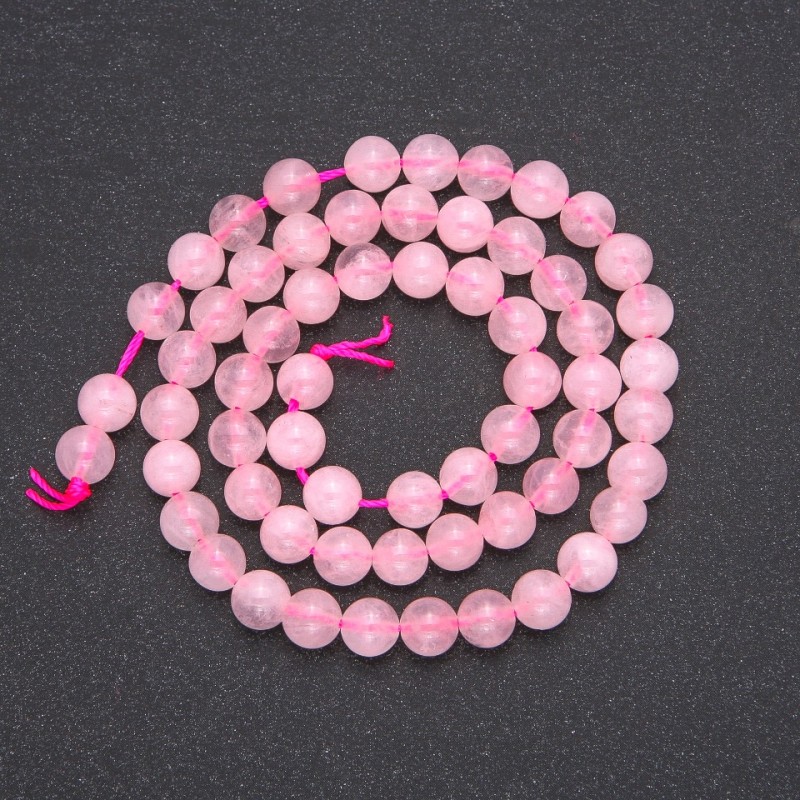 Rose Quartz Beads on Thread, Smooth Round, diameter 6.5(+/-)mm, length 39cm +