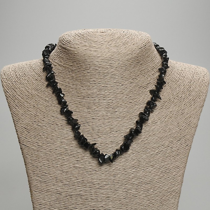Necklace, natural stone assortment chips, smoky quartz, obsidian, tinted quartz, diameter 7(+-)mm, length 45cm(+-) with extension chain
