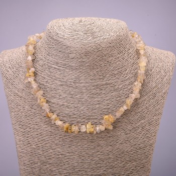 Necklace, natural rutilated quartz chips, diameter 7(+-)mm, length 45-50cm with extension chain