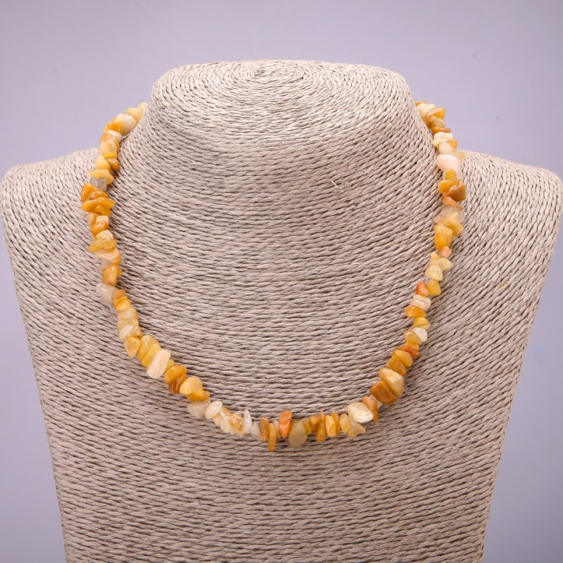 Necklace, natural stone, yellow agate chips, diameter 7(+-)mm, length 45-50cm with extension chain