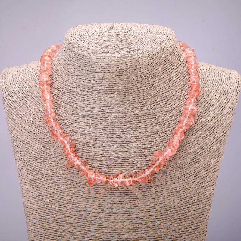 Necklace, natural stone, tinted rock crystal chips, diameter 8(+-)mm, length 45-50cm with extension chain