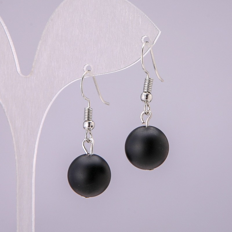 Shungite Earrings, smooth ball, diameter 12(±)mm