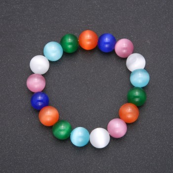 Cat's Eye Bracelet, assorted colors, smooth round beads, diameter 12(+-)mm, length 18cm