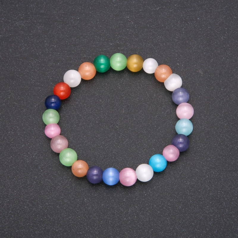Bracelet Tiger's Eye assorted colors smooth beads, diameter 8(±)mm, length 18 cm