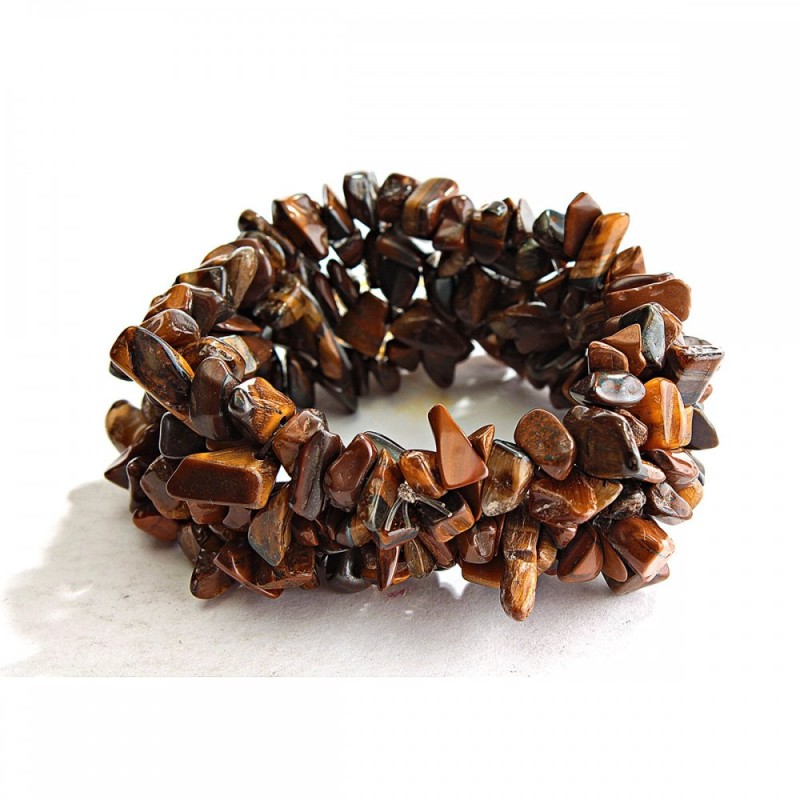 Tiger's Eye Bracelet, Wide, Stone Chips, on Elastic Band