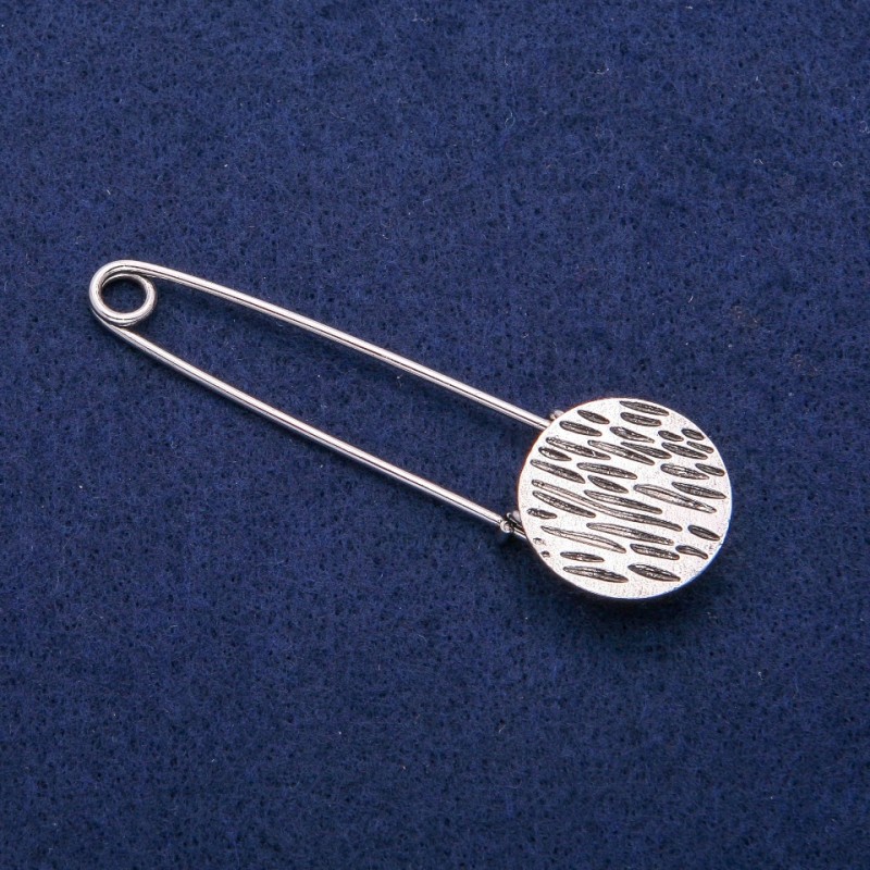 Brooch Pin Coin 22x76mm, Silver Metal