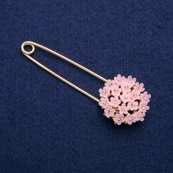 Brooch Pin Hyacinth Pink with Crystals 29x78mm, Golden Metal