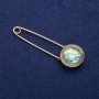 Abalone Cabochon Pin Brooch, 23x75mm, gold-tone metal