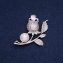 Sale! Rose Brooch with White Crystals and Pearl Bead, 47x36mm, silver-tone metal