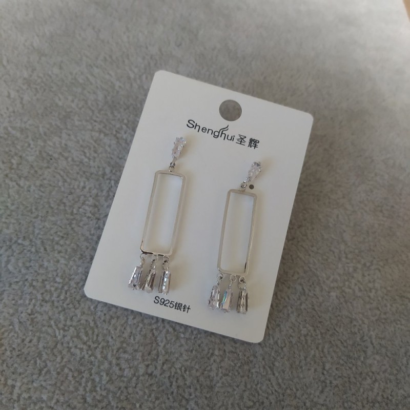 Stud Earrings with White Stones 9x44mm, 925 Series, Silver Metal Color