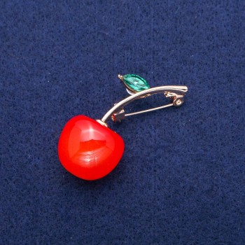 Brooch 'Cherry' with crystal, golden metal