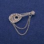 Lute Brooch with Gray Rhinestones 17x50mm, Silver-Tone Metal