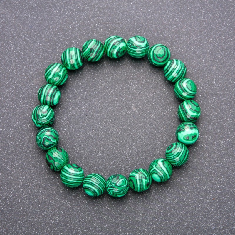 Malachite Bracelet, Faceted Bead, Diameter 10(+-)mm, Length 18cm on Elastic Cord