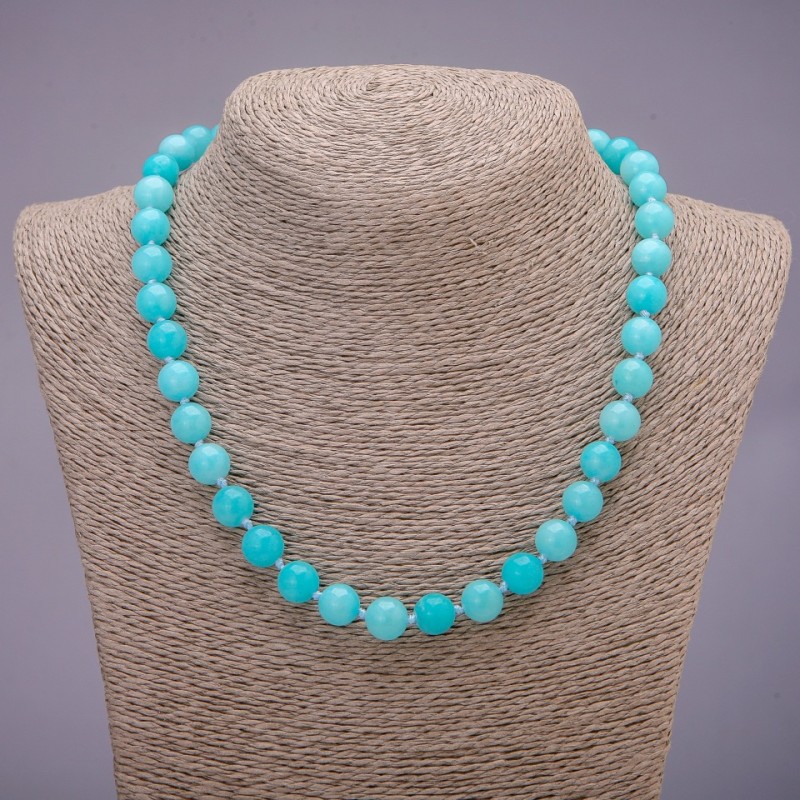 Aquamarine Stone Necklace, Smooth Bead, Diameter 10(+-)mm, Length 45cm