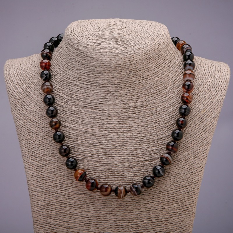 Agate Stone Necklace, Smooth Bead, Diameter 10(+-)mm, Length 45cm