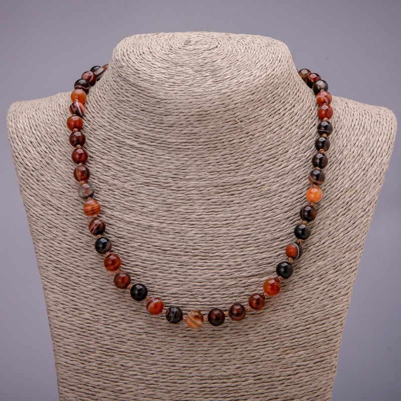 Agate Stone Necklace, Smooth Bead, Diameter 8(+-)mm, Length 48cm