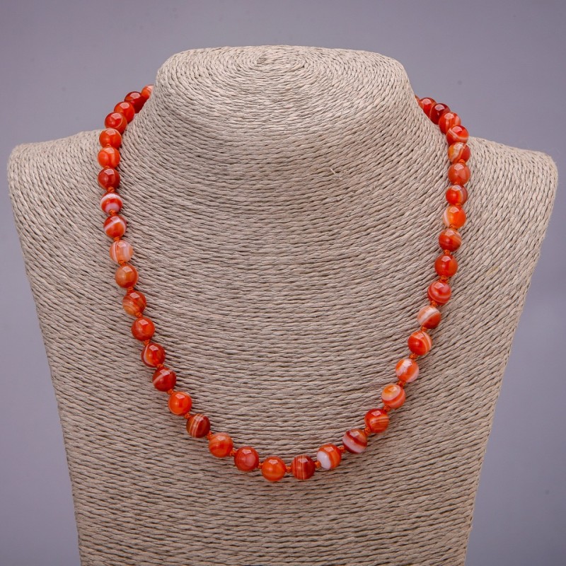 Agate Stone Necklace, Smooth Bead, Diameter 8(+-)mm, Length 48cm