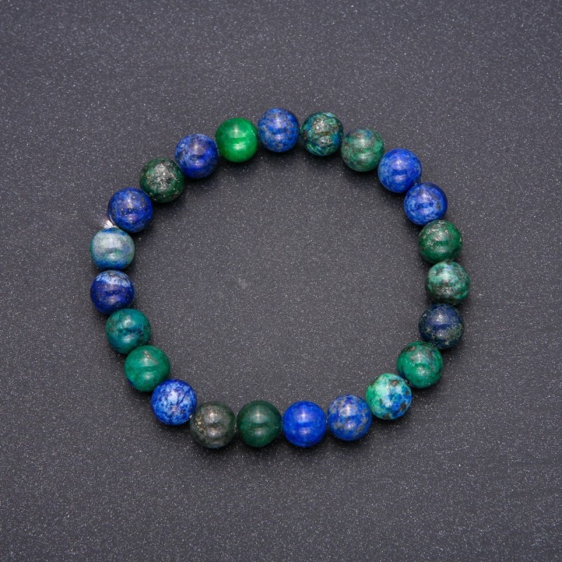 Natural Azurite Stone Bracelet, smooth round beads, diameter 8(+-)mm, length 18cm on elastic band