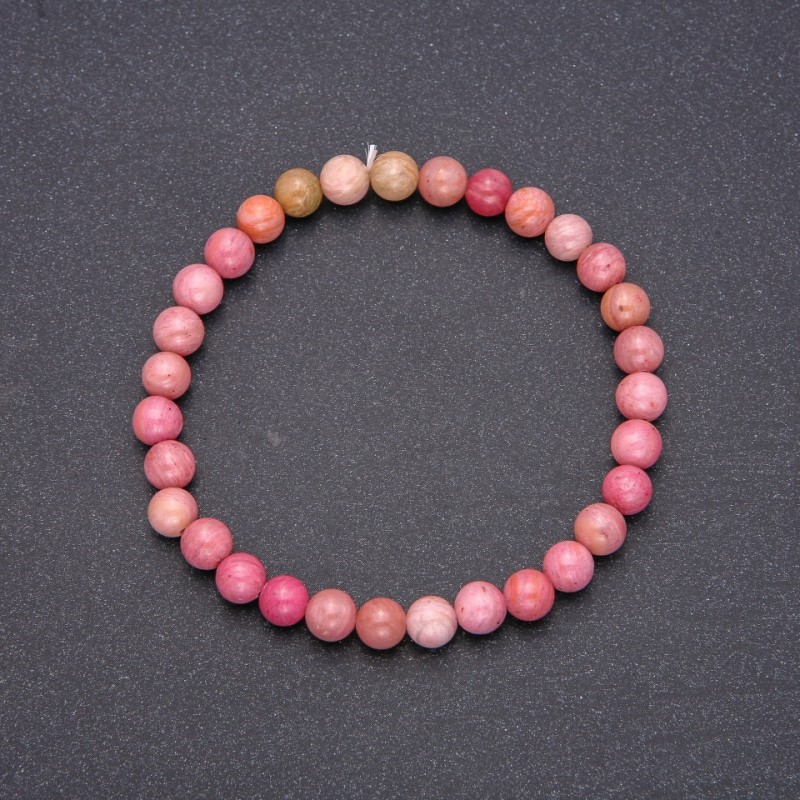 Rhodonite Natural Stone Bracelet, smooth bead, diameter 6(+-)mm, length 18cm, on elastic band
