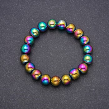 Hematite Bracelet with Coating, smooth bead, diameter 10(+-)mm, length 18cm, on elastic band