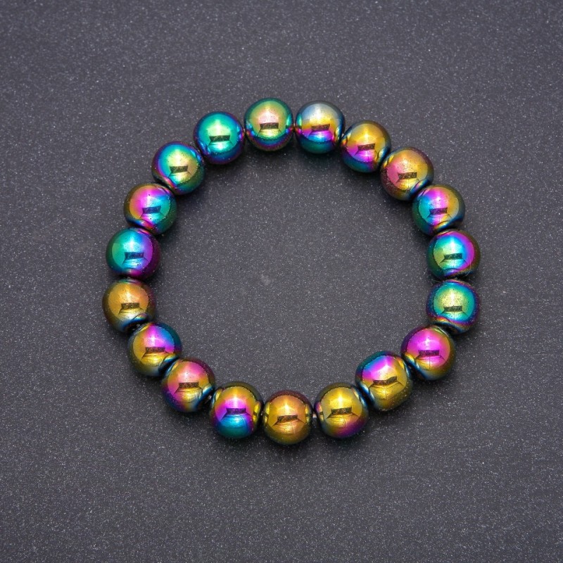Hematite Bracelet with Coating, smooth bead, diameter 10(+-)mm, length 18cm, on elastic band