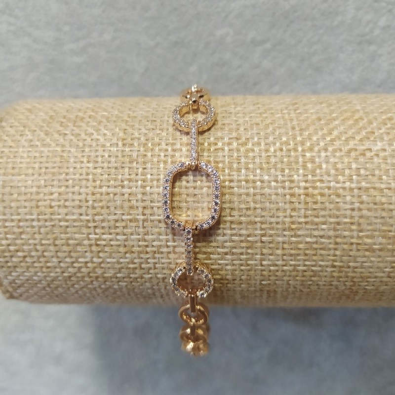 Xuping Bracelet with White Stones, thickness 11mm, length 17-19cm, 18K Gold Plated with extra link