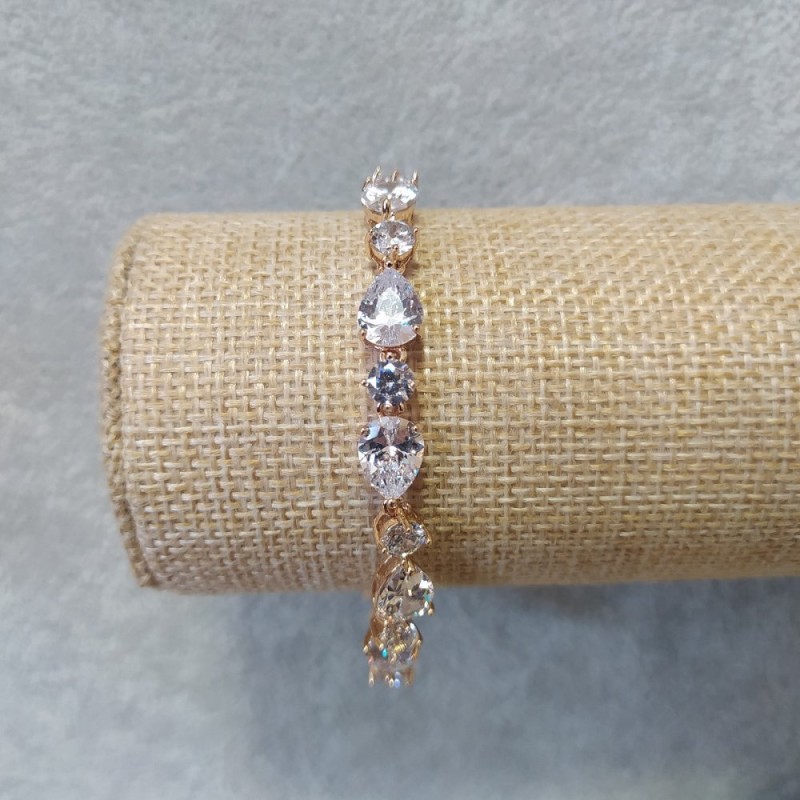 Xuping Bracelet with White Stones, thickness 7mm, length 17-19cm, 18K Gold Plated with Extension Chain