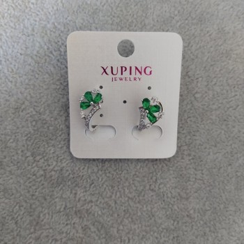 Xuping Earrings with Green Stones 10x17mm, Rhodium