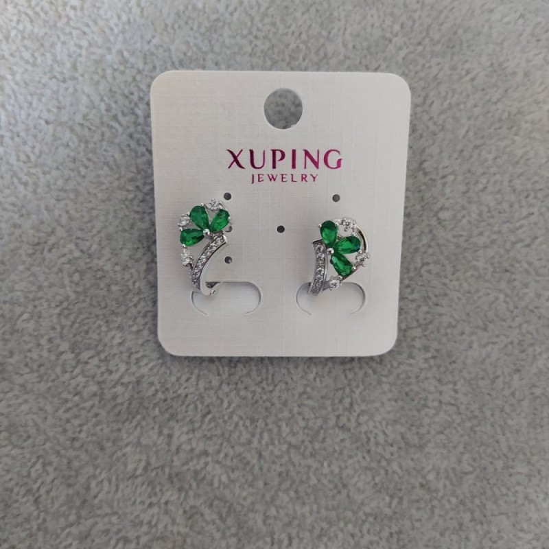 Xuping Earrings with Green Stones 10x17mm, Rhodium