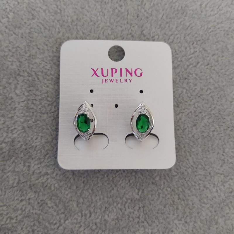 Xuping Earrings with Green Stones 9x16mm, Rhodium
