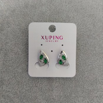 Xuping Earrings with Green Stones 10x16mm, Rhodium