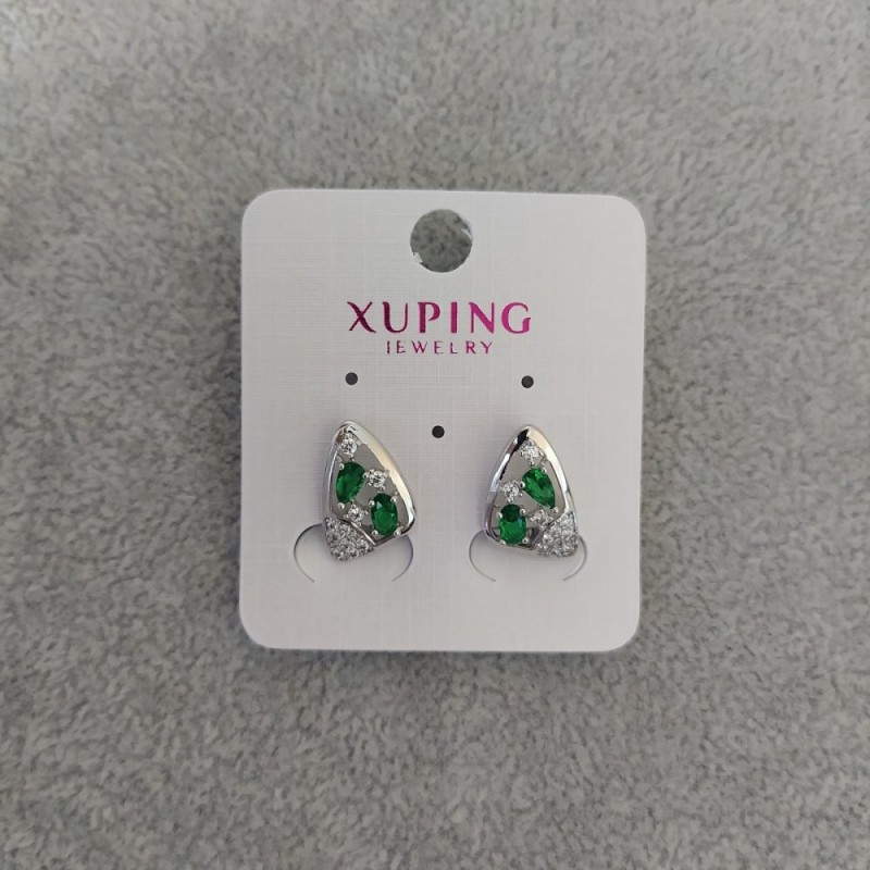 Xuping Earrings with Green Stones 10x16mm, Rhodium
