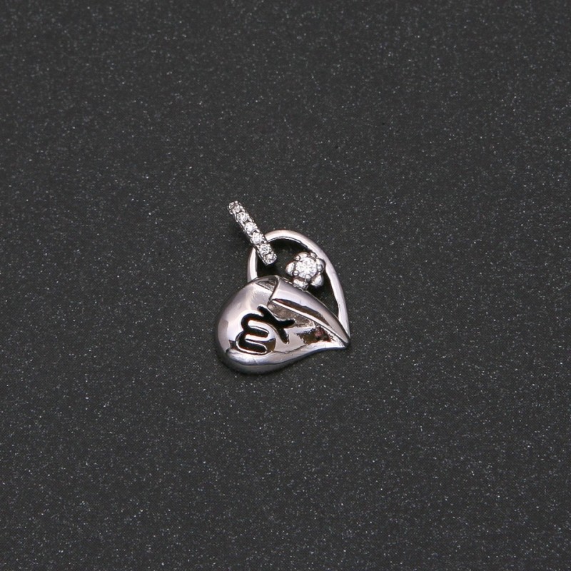 Xuping Heart Pendant with White Stones, Rhodium