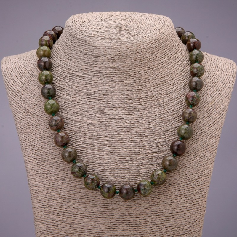 Natural Dragon Blood Jasper Stone Necklace, smooth round beads, diameter 12(+-)mm, length 48cm
