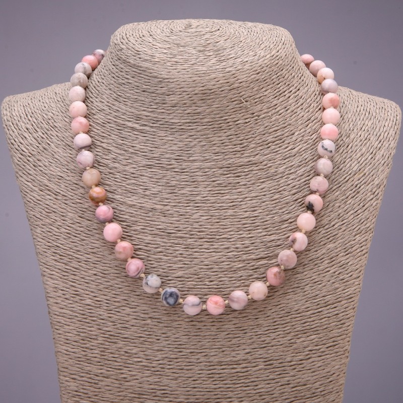 Natural Stone Pink Opal Necklace, Smooth Round Beads, Diameter 8(+-)mm, Length 45cm