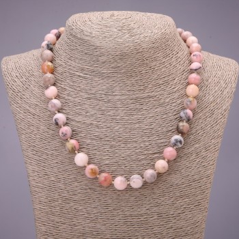 Natural Stone Pink Opal Necklace, Smooth Round Beads, Diameter 10(+-)mm, Length 45cm