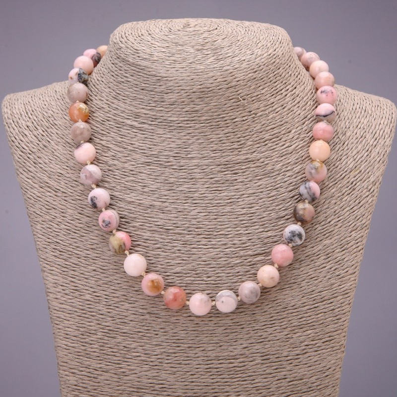 Natural Stone Pink Opal Necklace, Smooth Round Beads, Diameter 10(+-)mm, Length 45cm