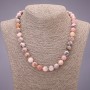 Natural Stone Pink Opal Necklace, Smooth Round Beads, Diameter 10(+-)mm, Length 45cm
